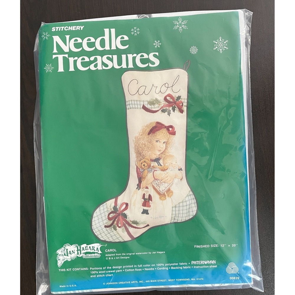 Needle Treasures Jan Hagara Carol Christmas Stocking Crewel Kit 00839 12x20 New